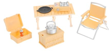 SOPOTUTU Kinderspielzeug Outdoor Miniatur Picknickset mit Klappbarem Stuhl Campingkocher und Zubehör Realistisches Camping Erlebnis für Kleinkinder Tragbares Rollenspiel in Gelb