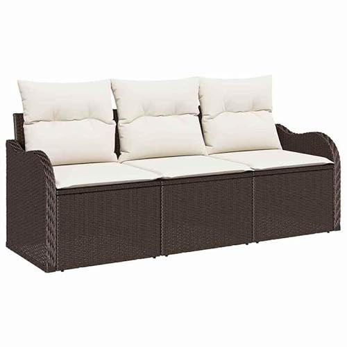 Eleganz Gartensofa-Set 3-TLG. mit Kissen aus Poly-Rattan braun - Modernes Garten-Sofa für Terrasse und Balkon - Wetterfest und pflegeleicht - Gemütliches Lounge-Set für Outdoor