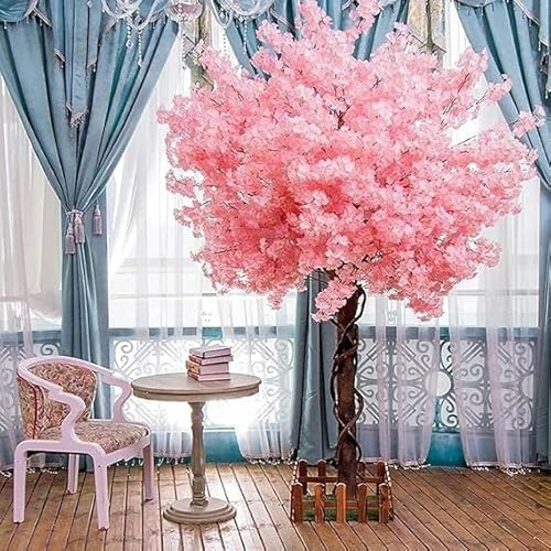 Pink Weeping Peach/Cherry Blossom Tree Artificial Champagne Peach Tree for Garden Party Wedding Office Home Decor(B,1.2m/4ft)