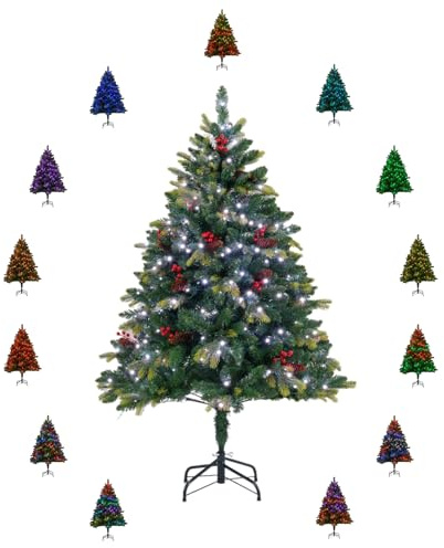 KOMFOTTEU Albero di Natale Artificiale 150/180 cm, Albero di Natale con Luci LED Controllate da APP & Telecomando, Christmas Tree con Mele di pino e Bacche Rosse, per Casa, Negozio, Feste (S)