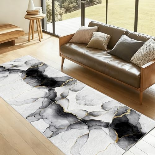 Marmor Muster Marmoriert Optik Gold Läufer Teppich 60x150 cm rutschfest