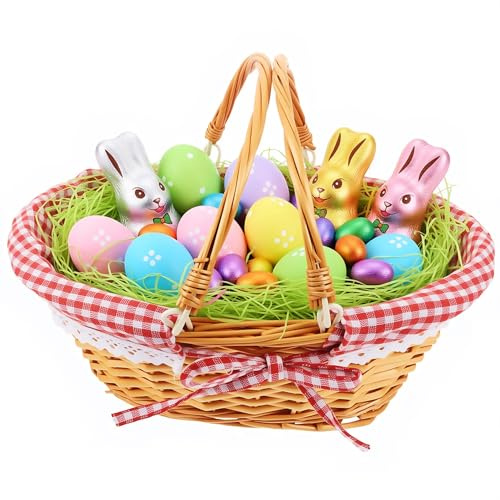 JOINPAYA Picknickkörbe aus Weide mit Doppelten Klappgriffen, Leere Weidenkörbe Zur Aufbewahrung von Ostereiern, Süßigkeiten, Weinflaschen, Spielzeug, Blumen Und Hochzeiten