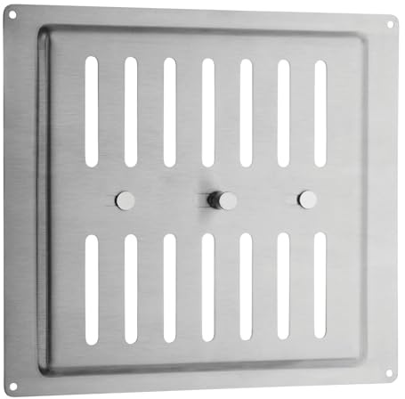 SOTECH Edelstahl SS304 Lüftungsgitter 260 x 240 mm | mit langem Schieberegler Ø 12 x 24 mm Belüftungsgitter mit ovaler Schlitzlochung zum Aufschrauben mit Schiebeverschluss