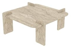 Hanah Home Modern Coffee Table, Travertine Color, 90 x 35 x 90 cm | 100% Melamine Coated Chipboard | Stylish & Functional Design for Contemporary Living Spaces