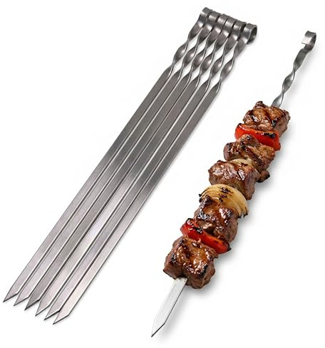 GOROCH Set mit 8 klassische Schaschlikspieße aus Edelstahl – 57 cm lange Grillspieße, 3 mm stark & 10 mm breit, komplett aus Metall, rostfrei & robust, ideal für BBQ & Holzkohlegrill
