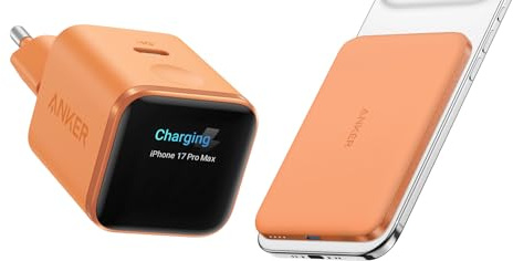 Anker Chargeur USB C à écran Intelligent 45W+Anker Nano Batterie Externe Magsafe certifiée Qi2 15W magnétique Ultra-Fine 5000 mAh
