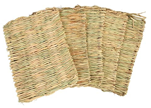Omquot 5Pcs Rabbit Straw Woven Grass Mat for Grinding Small Animal Teeth Universal Warm Bed Mat for Hamster Guinea Pig Hamster 16.5x11.0 Inch