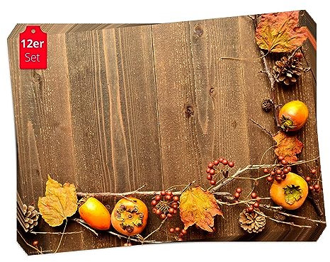 Tischsets I Platzsets Herbst Herbstdeko mit Beeren & Laub - 12 Stück in hochwertiger Aufbewahrungsmappe