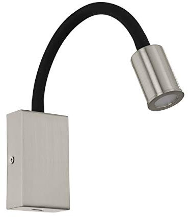 EGLO LED-Wandlampe Tazzoli, Wandleuchte mit USB-Anschluss, Wandstrahler innen aus Metall und Kunststoff mit flexiblem Lesearm, Schlafzimmerlampe in Nickel-Matt, Schwarz, Leselampe warmweiß
