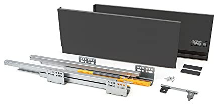 Emuca - Schubkastengarnitur für küche oder badzimmer mit Vollauszug und integriete Dämpfung, Höhe 185mm und Tiefe 350mm, Anthrazit grau