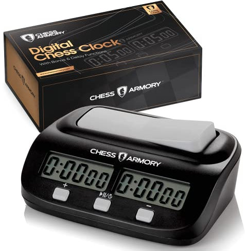 Chess Armory Reloj de ajedrez Digital - Temporizador portátil con Funciones de Torneo y Tiempo de bonificación