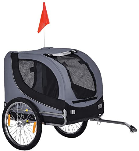 PawHut Steel Dog Bike Trailer Pet Cart Carrier for Bicycle Kit Water Resistant with Hitch Coupler Travel Grey and Black