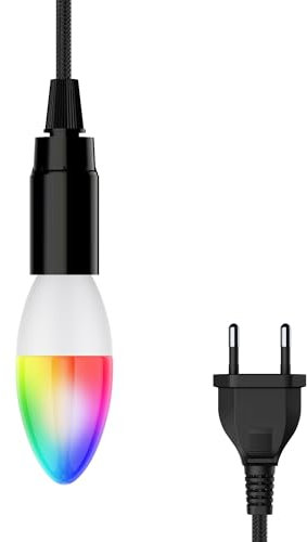 ledscom.de Textilkabel LEHA mit Stecker und Schalter, schwarz, 3 m, inkl. Smart Home RGBW E14 LED Lampe, 4,925W, 572lm