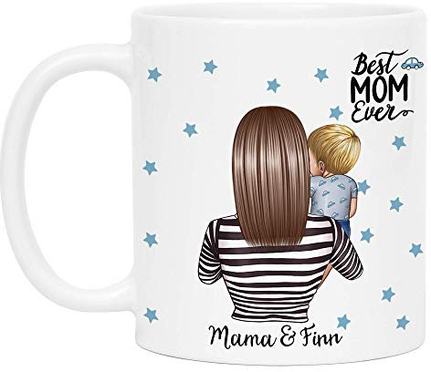 Kiddle-Design Mutter Kind Tasse Personalisiert Name und Frisur Mama Kinder Sohn Söhne Baby Geschenk Kaffeetasse für Mütter Muttertag Geschenk