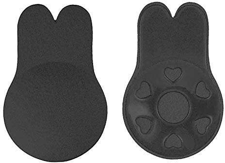 Kibon Women Lift Nipplecovers Rabbit Strapless Backless Bra, Self Adhesive Push-up Bra Stick On Backless Nipple Cover Silicone Invisible Bra for Girls Women,Black (A/B Cup)