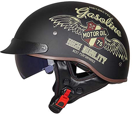 Caschi Cromwell Casco Scodella Casco Scodella Omologato Casco Approvato DOT/ECE Moto Mezza Casco Moto Cruiser Chopper Casco Motociclista Adulto Casco Moto Scooter per Uomini E Donne (57~64cm)
