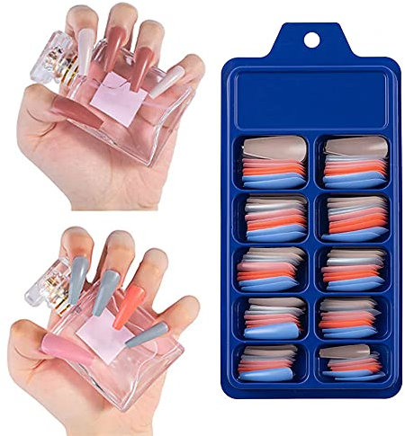 100 x Natural Look False Nail Tips 10 Sizes Matte Full Cover Long Stiletto/Pointy Fake Nails Art Manicure Coffin Hight Quality French Nail UK (MULTI ORANGE)