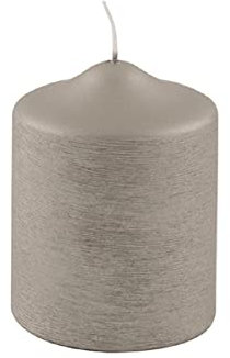 [W] CANDLE/Stumpenkerze,gebürstet,stein/H.10,D.8cm