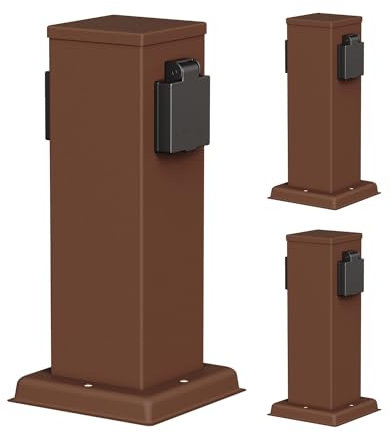 ledscom.de 3 pièces Colonne de Prises de Courant de Jardin Polly pour l'extérieur, IP44, 2X, Acier Inoxydable, Brun, carré, 27 cm