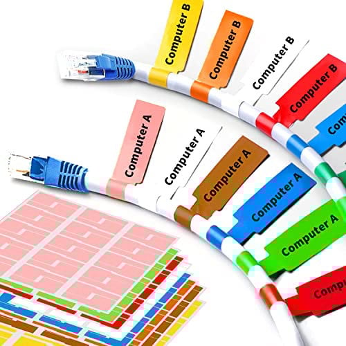 240 Pcs Cable Labels for Cable Management, Wmiwulien Colorful Waterproof Labels for Electronics, Tear Resistant Self Adhesive Cable Labels for Laser Printer and Write to