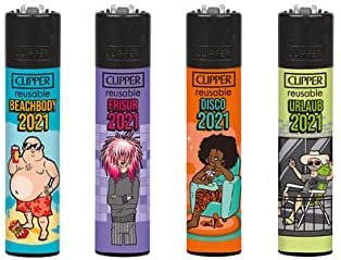 Clipper® 4er Set Lockdown Mood Lighter Flints Feuerzeug Schlüsselanhänger Flaschenöffner