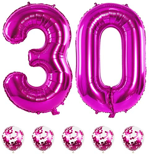 Folienballon Zahl 30 Rosa, 101 cm Riesen Zahlen Luftballons 30 mit Pink Konfetti Ballons, Nummer Luftballon 30. Geburtstag für Mädchen Frau 30 Jahre Geburtstagsdeko Jubiläum Deko, Fliegt mit Helium