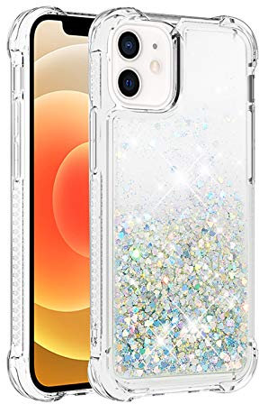 KBIKO-zxl Clear Case Compatible with iPhone 12 Phone Case TPU Cover Glitter Liquid Case for iPhone 12, Transparent Sequin Back Case for iPhone 12.Silver YBL