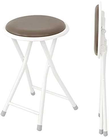 BIHOME Runde Klappstarhocker, Leder gepolsterter Klappstuhl, tragbarer Leichter Küchentischhocker für Speisesaal im Freien im Freien im Freien,Braun,46.5cm(18.3)