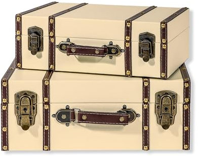Trademark Innovations Dekorative Koffer aus Holz im Vintage-Stil, 2 Stück, cremefarben