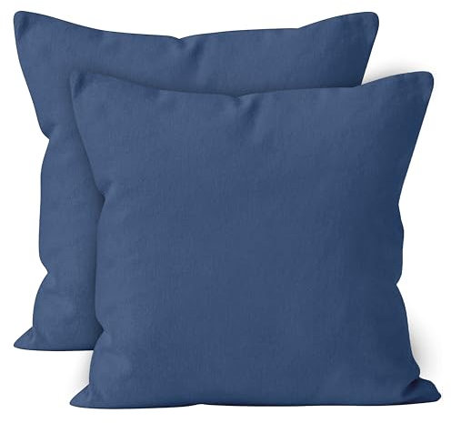 Encasa Conjuntos de Almohadas de algodón de algodón de 2 I 18x18 in (45x45 cm) - Azul Cobalto I No Insertar I Plain Square Cubas de Almohadas I Lavable | Solamente para Uso en Interiores