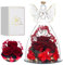 Tiaronics Valentinstag Geschenke für sie, Glas Engel Figur mit drei Rosen Geschenken, Engel Schutzengel mit Rose zum Valentinstag Muttertag,Weinrot