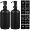 Black Soap Dispenser - Glass Bottle with Stainless Steel Pump, Contains Hand and Dish Soap, Includes 12 Waterproof Labels