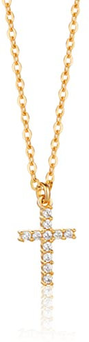 MIORE Mädchen Kette mit Kreuz Anhänger aus 9 Karat (375) Gelbgold und Zirkonia Steine, Religionssymbol, Kinderschmuck aus Gold 40 cm