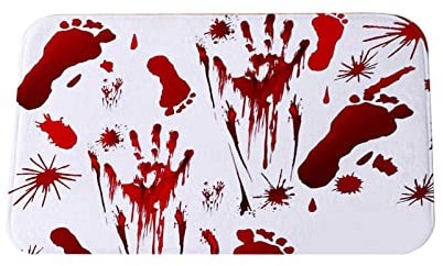 Imtrub Halloween-Teppiche für Schlafzimmer - Fußmatte Blutiger Fußabdruck - Gruseliger Duschteppich, Haustürteppiche für Halloween-Partydekorationen