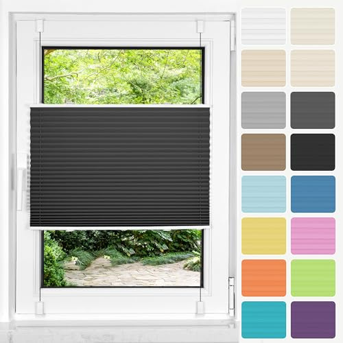 HOMEDEMO Plissee ohne Bohren Klemmfix, B35 x H100 cm Schwarz, Faltrollo Plisseerollo Jalousie für Tür & Fenster Blickdicht Sichtschutz Sonnenschutz Rollo