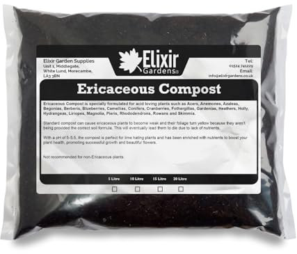 Elixir Gardens Ericaceous Compost | Acidic Plants Acer, Azalea, Blueberry, Camelia, Cranberry Heather, Pieris, Rhododendron, etc | Various Sizes 5L- 400L (Ericaceous Compost, 20L)