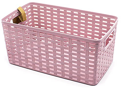 CABLEPELADO Cesta de Almacenamiento Organizador, Cesta de Almacenaje Multiuso, Caja Organizadora, Cesta de baño, 38 cm largo x 19 cm alto x 28 cm fondo, Capacidad 18 litros, Rattan, Rosa