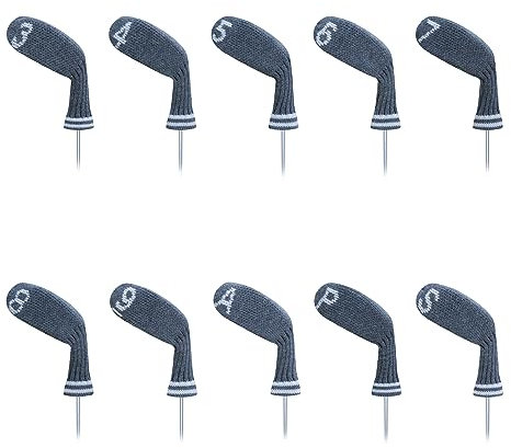 LeFeng 10 Stück gestrickte Golfschlägerhauben 3-9/A/P/S Set – leichtes und langlebiges Material – mehrere Muster – passend für Callaway Ping Taylormade Cobra usw. (Grau)