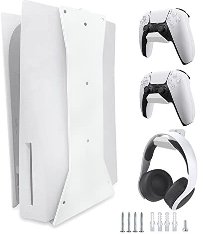 Marvelights Wandhalterung ps5 für Disk und Digital, Vertikal Befestigung Playstation5 Konsole Robuste, mit Schrauben und Lüftungsöffnung Klammern*3 (Weiß Set, Kompatibel mit PS5)