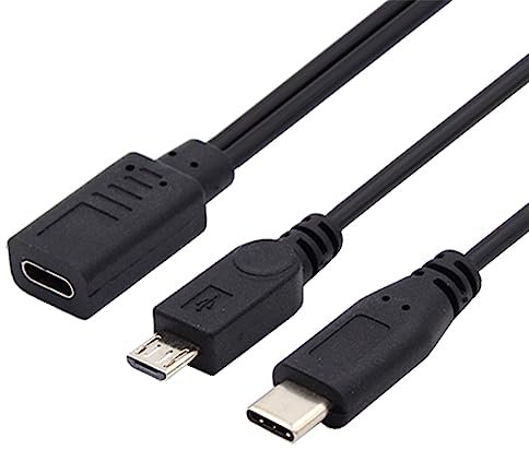 NFHK Type-C USB-C Female to USB-C Type C USB 3.1 & Micro USB Male Splitter Extension Charge Cable