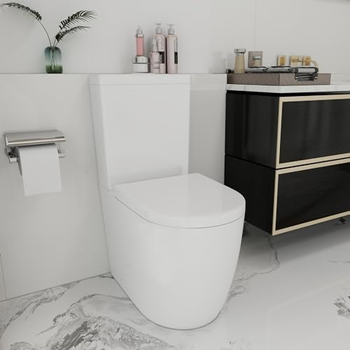 Robanmoa Swirling Flush Close Coupled Toilet, Back to Wall Bathroom Toilets White Ceramic WC Pan Soft Close Seat & Cistern Dual Flush Modern Comfort D Shape Projection Toilet