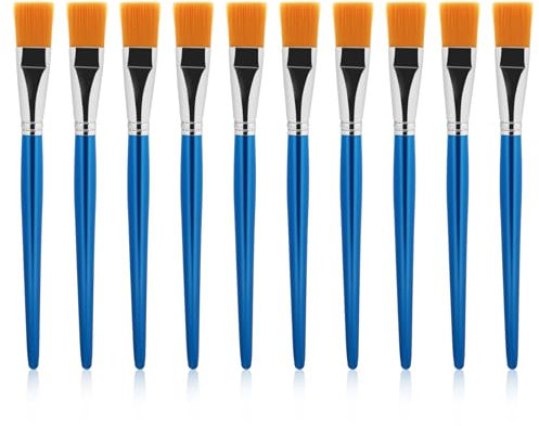10Pcs 1 inch Flat Paint Brushes for Acrylic Painting Wide Paint Brushes Watercolor Quality Synthetic Artist Paint Synthetic Paint Brushes with Wooden Handle for Watercolor, Oil, Crafts, Face Body