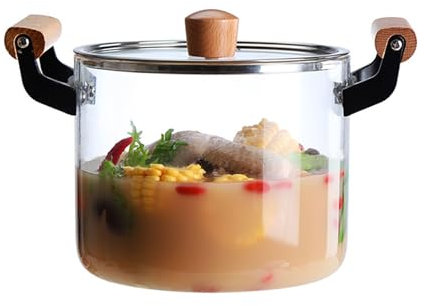 Marmite en Verre Transparent, Batterie de Cuisine Multifonction en Verre avec Couvercle et poignée, résistante à la Chaleur, marmite en Verre for pâtes, Nouilles, Soupe, Lait [Niveau énergétique A] (