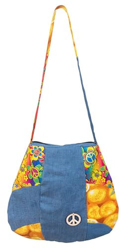 NET TOYS Auffällige Hippie Umhängetasche - Blau - Hübsches Frauen-Kostüm-Zubehör Flower Power Handtasche