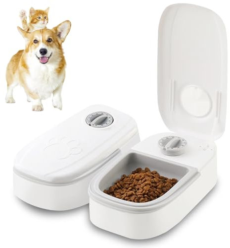 Distributeur automatique de nourriture pour chat pour 2 repas: Nizirioo Distributeur automatique de nourriture pour chiens avec minuterie et tapis antidérapant, pour chats et petits chiens(gris clair)