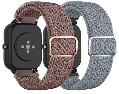 AK 2 Stück für Amazfit BIP 3 Armband/BIP 3 PRO Armband/BIP U PRO Armband Damen Herren, 20mm Weiches Geflochtenes Nylon Armbänder Kompatibel mit Amazfit GTS 4 Mini/GTS 2 Mini/GTR 42mm/GTS 4/3/2