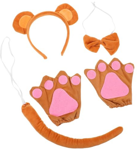 NOLITOY 1 Satz Affenohren Stirnband Affenohren Und Schwanzset Zoo-haarband Handschuhe Mit Tierpfoten Wald Stirnband Affen-cosplay-requisiten Affenhaarband Plüsch Kleid Kind Halloween