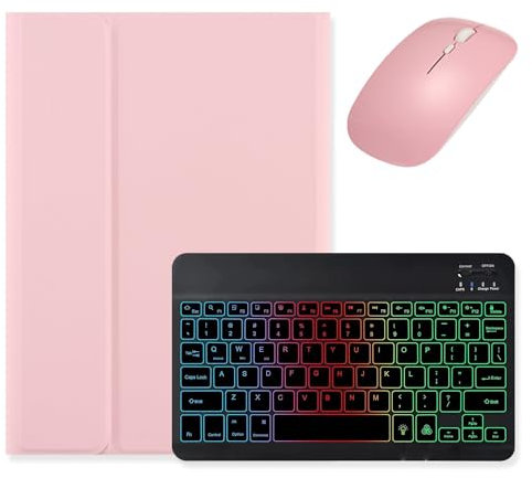 kaidisen Custodia con tastiera retroilluminata per iPad Air 11 M3/M2 (2025/2024)/Air 5a/4a generazione 11, con mouse e tastiera retroilluminata staccabile, rosa + nero