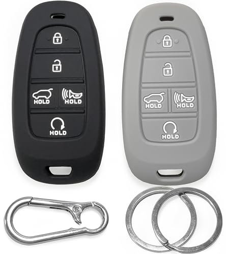 Click&Fit Silikon Autoschlüssel-Hüllen kompatibel mit Hyundai 2021-2024 Tucson, Santa Fe, Palisade, Sonata, IONIQ 5, Santa Cruz, Nexo - Kfz-Schlüsselschutz 5-Tasten, 2pcs, Schwarz+Grau
