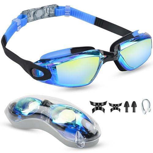 Moseem Schwimmbrille für Herren Damen Kinder, Taucherbrille Kinder 10 Jahre und Erwachsene,Antibeschlag und UV Schutz für Erwachsene Herren Frauen und Schwimmbrille Kinder 10+,Bule
